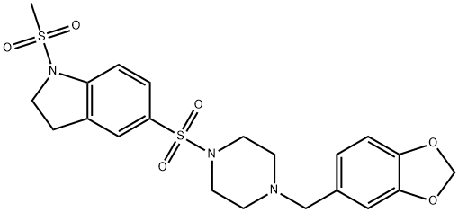 5-[4-(1,3-benzodioxol-5-ylmethyl)piperazin-1-yl]sulfonyl-1-methylsulfonyl-2,3-dihydroindole Struktur