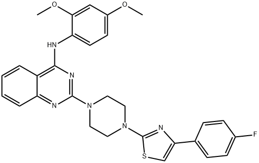 N-(2,4-dimethoxyphenyl)-2-[4-[4-(4-fluorophenyl)-1,3-thiazol-2-yl]piperazin-1-yl]quinazolin-4-amine Struktur