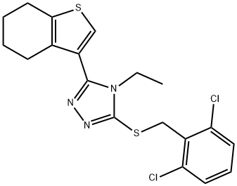 3-[(2,6-dichlorophenyl)methylsulfanyl]-4-ethyl-5-(4,5,6,7-tetrahydro-1-benzothiophen-3-yl)-1,2,4-triazole Struktur