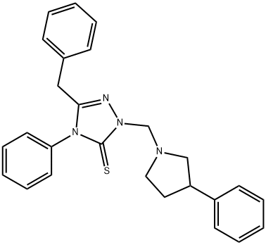 5-benzyl-4-phenyl-2-[(3-phenylpyrrolidin-1-yl)methyl]-1,2,4-triazole-3-thione Struktur