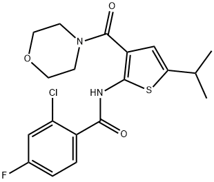 2-chloro-4-fluoro-N-[3-(morpholine-4-carbonyl)-5-propan-2-ylthiophen-2-yl]benzamide Struktur