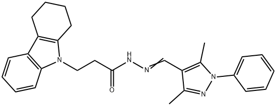 N-[(E)-(3,5-dimethyl-1-phenylpyrazol-4-yl)methylideneamino]-3-(1,2,3,4-tetrahydrocarbazol-9-yl)propanamide Struktur