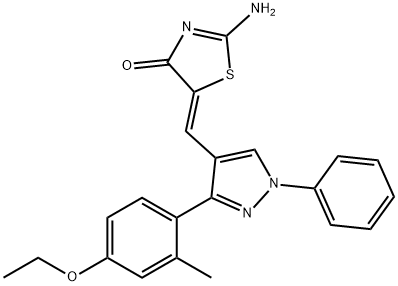(5Z)-2-amino-5-[[3-(4-ethoxy-2-methylphenyl)-1-phenylpyrazol-4-yl]methylidene]-1,3-thiazol-4-one Struktur