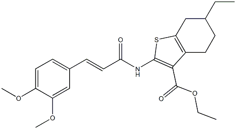 ethyl 2-[[(E)-3-(3,4-dimethoxyphenyl)prop-2-enoyl]amino]-6-ethyl-4,5,6,7-tetrahydro-1-benzothiophene-3-carboxylate Struktur