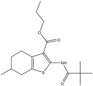 propyl 2-(2,2-dimethylpropanoylamino)-6-methyl-4,5,6,7-tetrahydro-1-benzothiophene-3-carboxylate Struktur