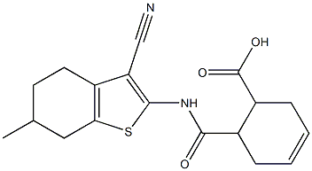 6-[(3-cyano-6-methyl-4,5,6,7-tetrahydro-1-benzothiophen-2-yl)carbamoyl]cyclohex-3-ene-1-carboxylic acid Structure