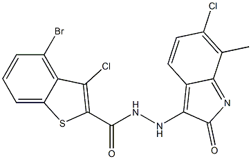4-bromo-3-chloro-N'-(6-chloro-7-methyl-2-oxoindol-3-yl)-1-benzothiophene-2-carbohydrazide Struktur