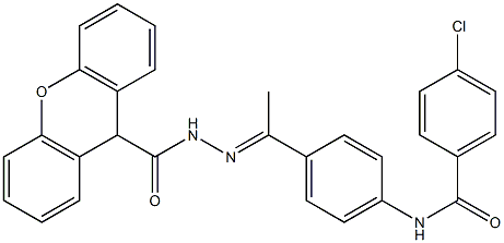 N-[(E)-1-[4-[(4-chlorobenzoyl)amino]phenyl]ethylideneamino]-9H-xanthene-9-carboxamide Struktur