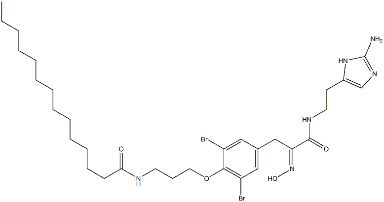 N-[2-(2-Amino-1H-imidazol-4-yl)ethyl]-3,5-dibromo-α-(hydroxyimino)-4-[3-[(1-oxotetradecyl)amino]propoxy]benzenepropanamide Struktur