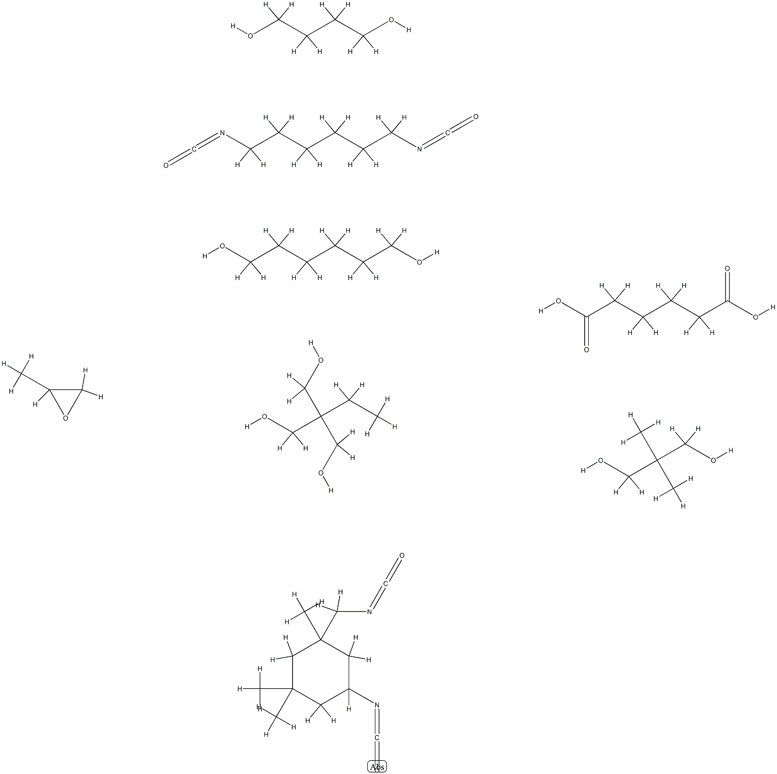 Hexanedioic acid, polymer with 1,4-butanediol, 1,6-diisocyanatohexane, 2,2-dimethyl-1,3-propanediol, 2-ethyl-2-(hydroxymethyl)-1,3-propanediol, 1,6-hexanediol, 5-isocyanato-1-(isocyanatomethyl) -1,3,3-trimethylcyclohexane and methyloxirane Struktur