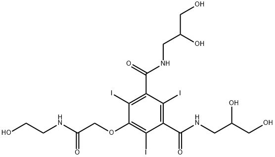 Ioversol Related Compound B (50 mg) (N,N'-bis(2,3-dihydroxypropyl)-5-[(N-(2-hydroxyethyl)-carbamoyl)methoxy]-2,4,6-triiodoisophthalamide) Struktur