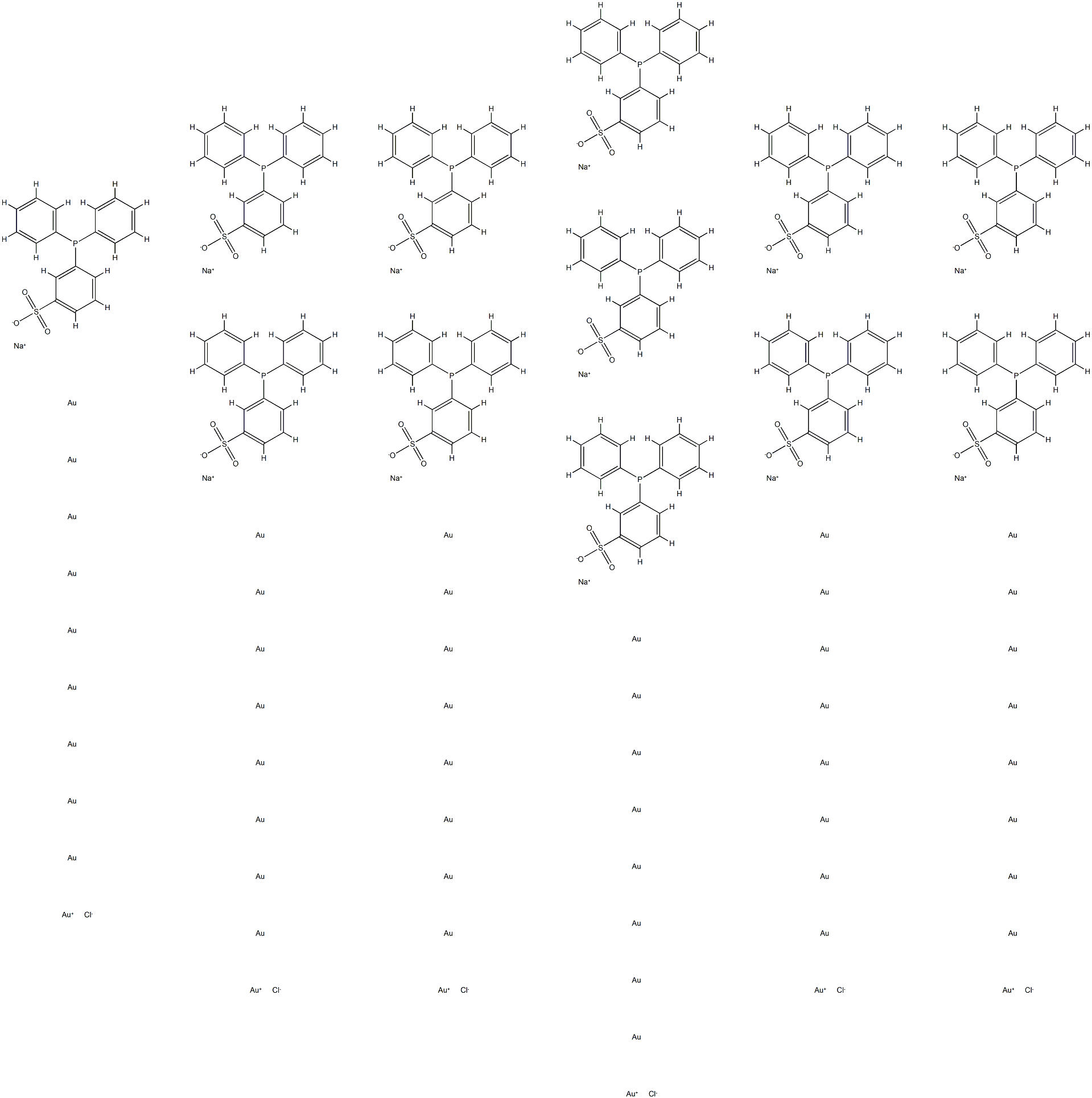 Hexachlorododecakis[diphenyl(M-sulfontophenyl)phosphine]pentapentacontagold, dodecasodiuM salt (water soluble) SchMid Au55  Cluster Struktur