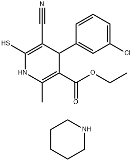 ethyl 4-(3-chlorophenyl)-5-cyano-6-mercapto-2-methyl-1,4-dihydropyridine-3-carboxylate compound with piperidine (1:1) Struktur