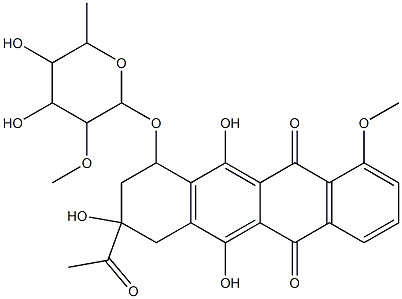 (8S-cis)-8-Acetyl-10-((6-deoxy-2-O-methyl-alpha-L-talopyranosyl)oxy)-7 ,8,9,10-tetrahydro-6,8,11-trihydroxy-1-methoxy-5,12-naphthacenedione Struktur