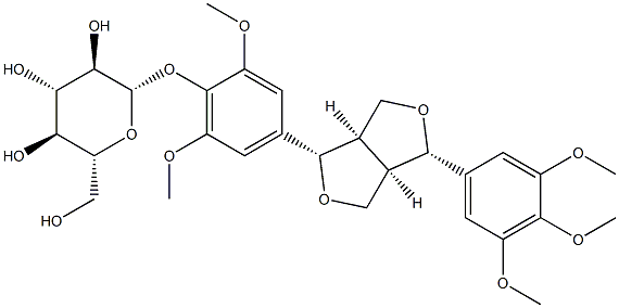 4-[(1S,3aR,4S,6aR)-1-(3,4,5-Trimethoxyphenyl)tetrahydro-1H,3H-furo[3,4-c]furan-4-yl]-2,6-dimethoxyphenyl β-D-glucopyranoside Struktur