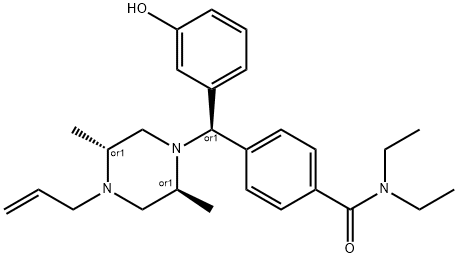 rac-4-[(αR*)-α-[(2S*,5R*)-4-アリル-2,5-ジメチル-1-ピペラジニル]-3-ヒドロキシベンジル]-N,N-ジエチルベンズアミド 化學(xué)構(gòu)造式
