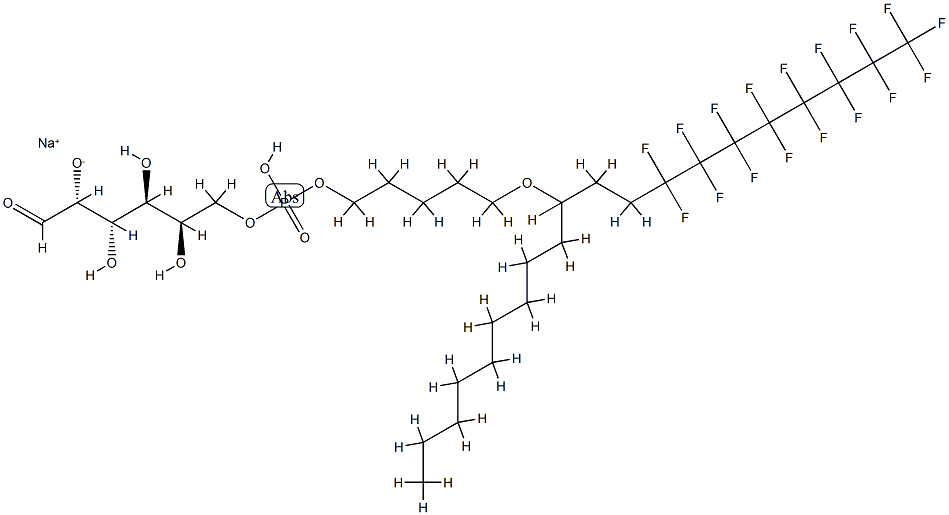 sodium (2R,3S,4S,5R)-6-[5-(13,13,14,14,15,15,16,16,17,17,18,18,19,19,2 0,20,20-heptadecafluoroicosan-10-yloxy)pentoxy-hydroxy-phosphoryl]oxy- 3,4,5-trihydroxy-1-oxo-hexan-2-olate Struktur