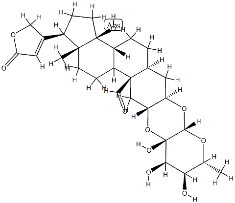 3β,2α-[[(2S,3S,4R,5S,6R)-Tetrahydro-3,4,5-trihydroxy-6-methyl-2H-pyran-2,3-diyl]bisoxy]-14-hydroxy-19-oxo-5α-card-20(22)-enolide Struktur