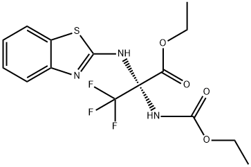 ethyl 2-(1,3-benzothiazol-2-ylamino)-2-[(ethoxycarbonyl)amino]-3,3,3-trifluoropropanoate Struktur
