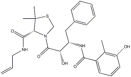KNI-1317|(R)-N-allyl-3-[(2S,3S)-3-(3-hydroxy-2-Methylbenzoyl)aMino-2-hydroxy-4-phenylbutanoyl]-5,5-diMethyl-1,3-thiazolidine-4-carboxaMide|(R)-3-((2S,3S)-2-Hydroxy-3-{[1-(3-hydroxy-2-Methyl-phenyl)-Methanoyl]-aMino}-4-phenyl-butanoyl)-5,5-d
iMethyl-thiaz Structure