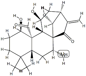 (14R)-1β,7α,11β,14-Tetrahydroxy-15-oxokaur-16-en-20-al Struktur
