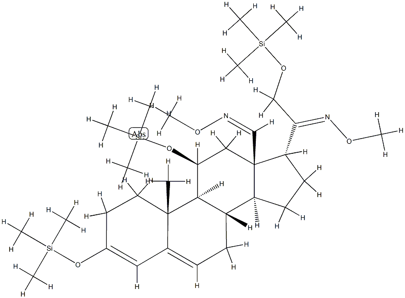 (17α)-20-(Methoxyimino)-3,11β,21-tris(trimethylsiloxy)pregna-3,5-dien-18-al O-methyl oxime Struktur