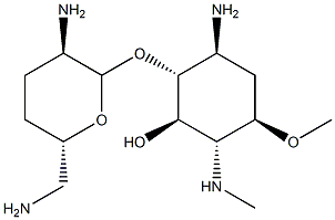 3-アミノ-2,3,6-トリデオキシ-4-O-(2,6-ジアミノ-2,3,4,6-テトラデオキシ-α-D-erythro-ヘキソピラノシル)-1-O-メチル-6-(メチルアミノ)-D-myo-イノシトール 化學構造式
