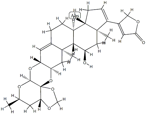 2α,3β-[[(3aR,4S,6R,7aR)-Tetrahydro-6-methyl-4H-1,3-dioxolo[4,5-c]pyran-3a,4-diyl]bis(oxy)]-11α,14α-dihydroxycarda-4,16,20(22)-trienolide Struktur