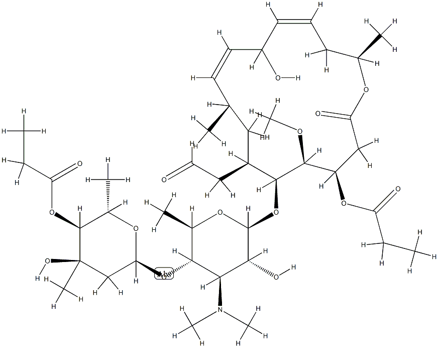 9,10-Didehydro-9-deoxy-10,11-dihydro-11-hydroxyleucomycin V 3,4''-dipropionate Struktur