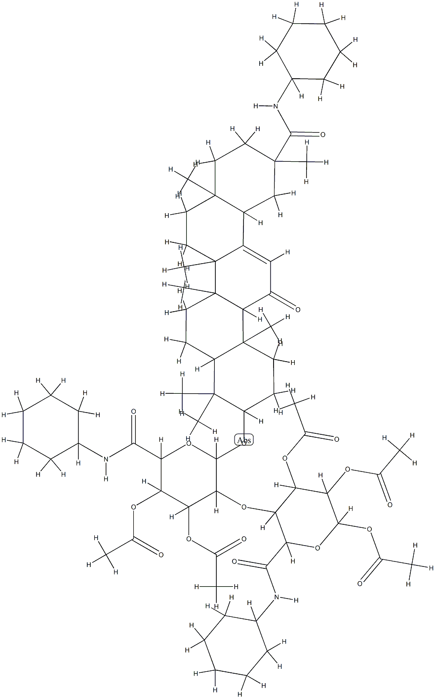 [3,4-diacetyloxy-6-(cyclohexylcarbamoyl)-5-[4,5-diacetyloxy-6-(cyclohe xylcarbamoyl)-2-[[11-(cyclohexylcarbamoyl)-4,4,6a,6b,8a,11,14b-heptame thyl-14-oxo-2,3,4a,5,6,7,8,9,10,12,12a,14a-dodecahydro-1H-picen-3-yl]o xy]oxan-3-yl]oxy-oxan-2-yl] acetate Struktur