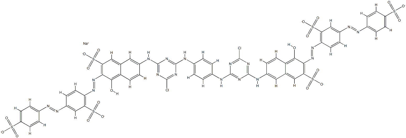 2-Naphthalenesulfonicacid,7,7'-[1,4-phenylenebis[imino(6-chloro-1,3,5-triazine-4,2-diyl)imino]]bis[4-hydroxy-3-[2-[2-sulfo-4-[2-(4-sulfophenyl)diazenyl]phenyl]diazenyl]-,sodium salt (1:6) Struktur