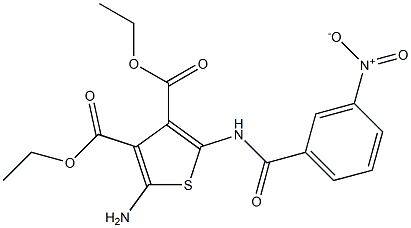 diethyl 2-amino-5-({3-nitrobenzoyl}amino)-3,4-thiophenedicarboxylate Struktur