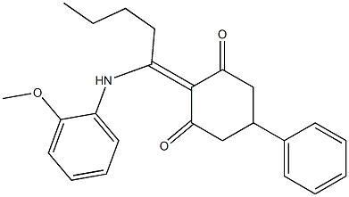 2-[1-(2-methoxyanilino)pentylidene]-5-phenyl-1,3-cyclohexanedione Struktur