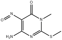 6-amino-3-methyl-2-(methylthio)-5-nitrosopyrimidin-4(3H)-one Struktur