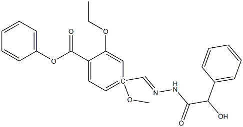 2-ethoxy-4-[(1E)-[(2-hydroxy-2-phenylacetamido)imino]methyl]phenyl 4-methoxybenzoate Struktur