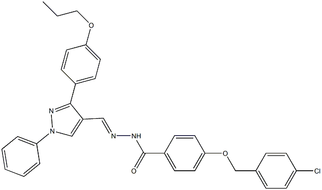 4-[(4-chlorophenyl)methoxy]-N'-[(1Z)-[1-phenyl-3-(4-propoxyphenyl)-1H-pyrazol-4-yl]methylidene]benzohydrazide Struktur