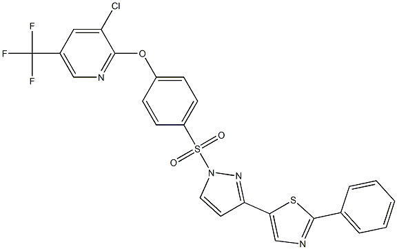 3-chloro-5-(trifluoromethyl)-2-pyridinyl 4-{[3-(2-phenyl-1,3-thiazol-5-yl)-1H-pyrazol-1-yl]sulfonyl}phenyl ether Struktur