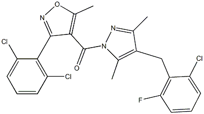 [4-(2-chloro-6-fluorobenzyl)-3,5-dimethyl-1H-pyrazol-1-yl][3-(2,6-dichlorophenyl)-5-methylisoxazol-4-yl]methanone Struktur