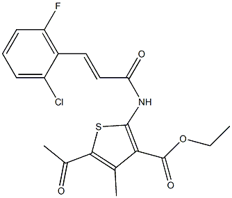 ethyl 5-acetyl-2-{[3-(2-chloro-6-fluorophenyl)acryloyl]amino}-4-methyl-3-thiophenecarboxylate Struktur