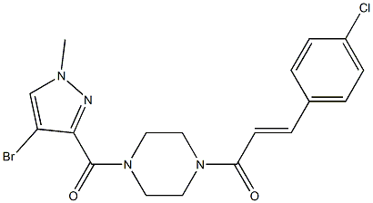 1-[(4-bromo-1-methyl-1H-pyrazol-3-yl)carbonyl]-4-[3-(4-chlorophenyl)acryloyl]piperazine Structure