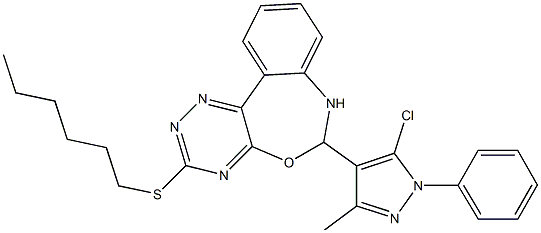 6-(5-chloro-3-methyl-1-phenyl-1H-pyrazol-4-yl)-3-(hexylsulfanyl)-6,7-dihydro[1,2,4]triazino[5,6-d][3,1]benzoxazepine Struktur