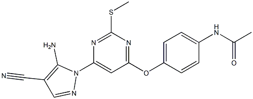 N-(4-{[6-(5-amino-4-cyano-1H-pyrazol-1-yl)-2-(methylsulfanyl)pyrimidin-4-yl]oxy}phenyl)acetamide Struktur