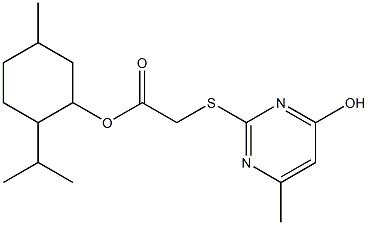 2-isopropyl-5-methylcyclohexyl [(4-hydroxy-6-methyl-2-pyrimidinyl)sulfanyl]acetate Struktur