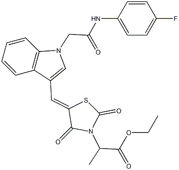 ethyl 2-[5-({1-[2-(4-fluoroanilino)-2-oxoethyl]-1H-indol-3-yl}methylene)-2,4-dioxo-1,3-thiazolidin-3-yl]propanoate Struktur