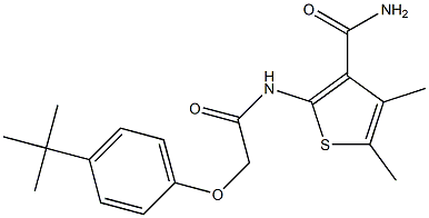 2-({2-[4-(tert-butyl)phenoxy]acetyl}amino)-4,5-dimethyl-3-thiophenecarboxamide Struktur