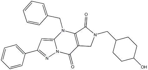 6,7-Dihydro-4-benzyl-6-(4-hydroxycyclohexylmethyl)-2-phenyl-4H-1,4,6,8a-tetraaza-s-indacene-5,8-dione Structure