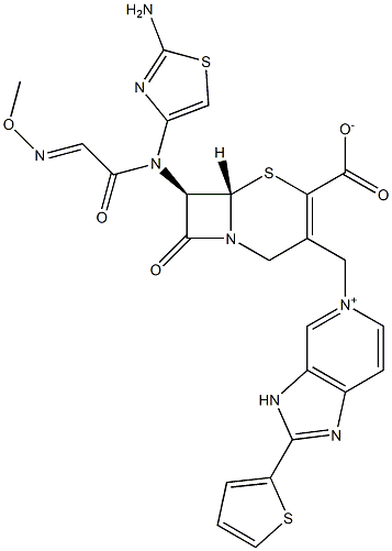 (7R)-7-[(2-Amino-4-thiazolyl)(methoxyimino)acetylamino]-3-[[2-(2-thienyl)-(3H-imidazo[4,5-c]pyridin-5-ium)-5-yl]methyl]cepham-3-ene-4-carboxylic acid Struktur