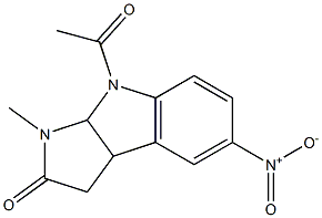 3,3a,8,8a-Tetrahydro-1-methyl-8-acetyl-5-nitropyrrolo[2,3-b]indol-2(1H)-one Structure