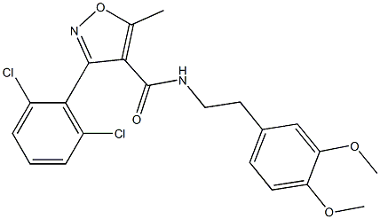 3-(2,6-dichlorophenyl)-N-(3,4-dimethoxyphenethyl)-5-methyl-4-isoxazolecarboxamide Struktur