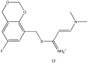 (3-(dimethylamino)-1-{[(6-fluoro-4H-1,3-benzodioxin-8-yl)methyl]thio}prop-2-enylidene)ammonium chloride Struktur